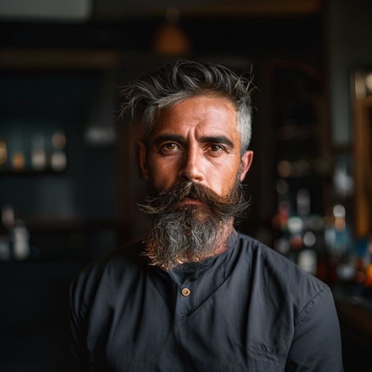 Cliente mayor con pelo y barba descuidados